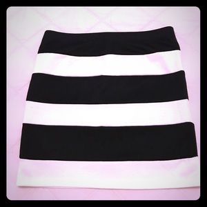 Black and white striped mini skirt